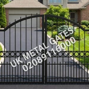 Made-to-Measure Arched Metal Driveway Gates with Rings and Spears UKMDG150