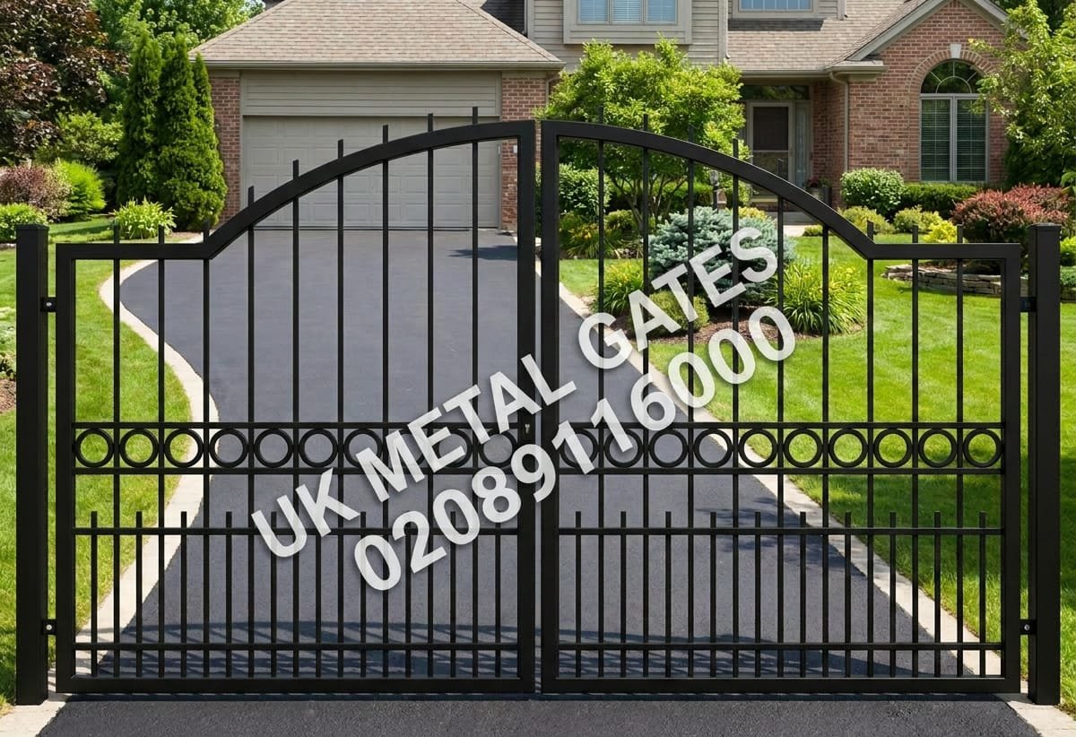 Made-to-Measure Arched Metal Driveway Gates with Rings and Spears UKMDG150