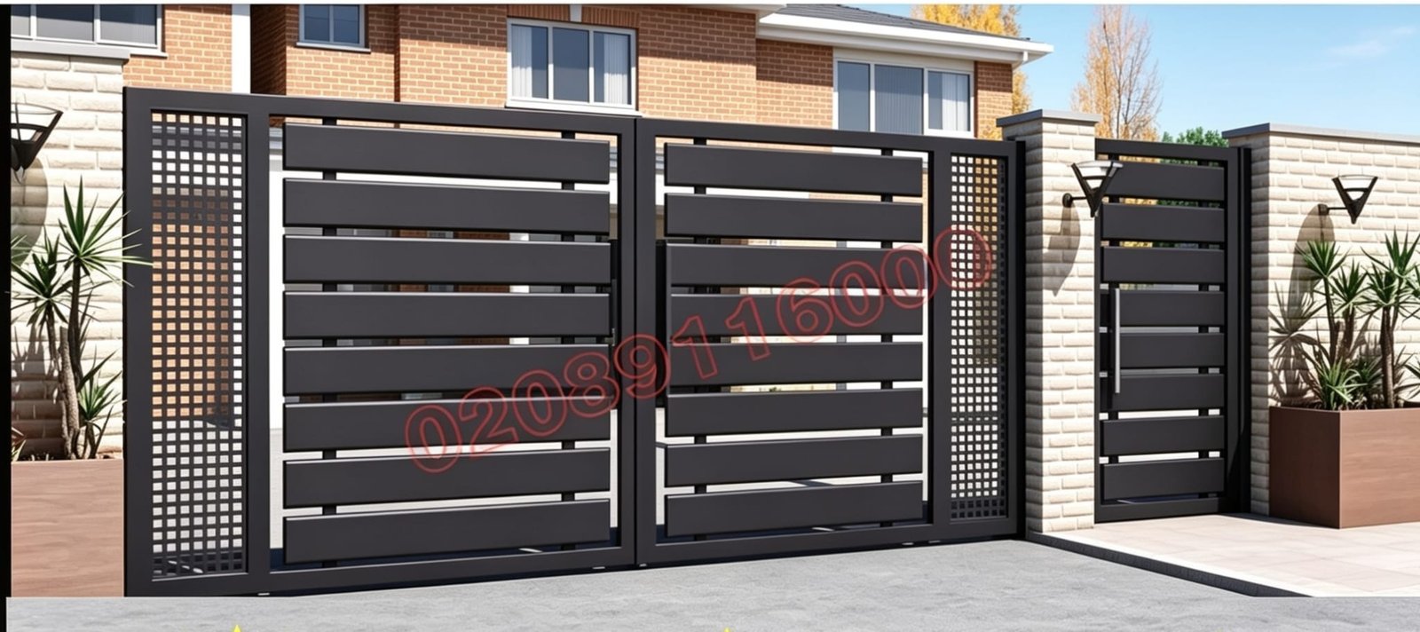 Modern Horizontal Slat Metal Driveway Gates UKMDG138