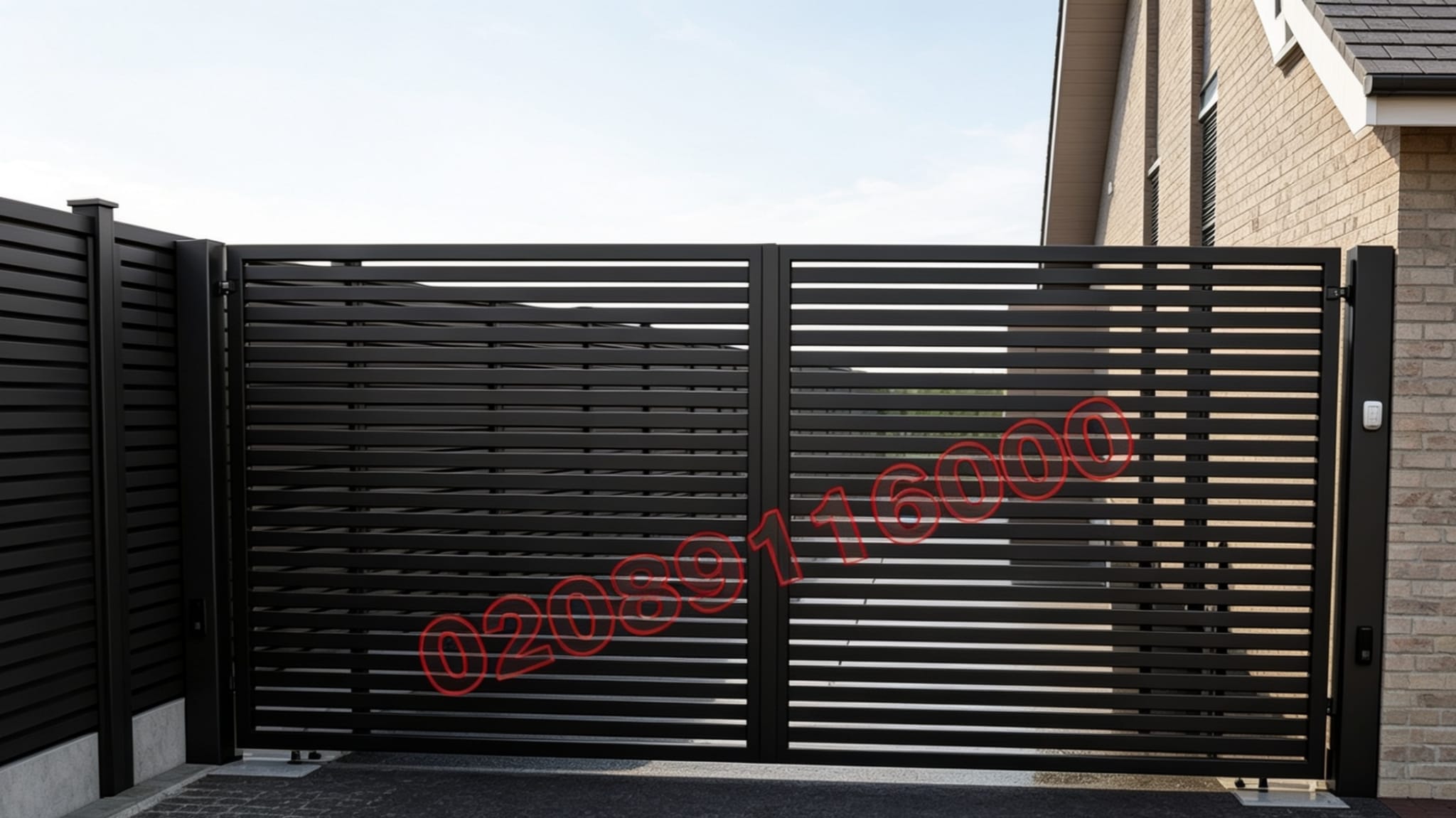 Modern Horizontal Slat Privacy Metal Driveway Gates UKMDG128