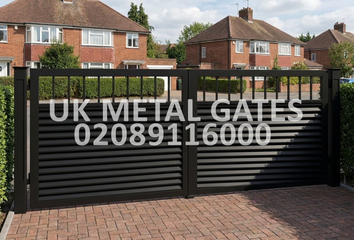 Modern Horizontal Slat Privacy Metal Driveway Gates UKMDG34