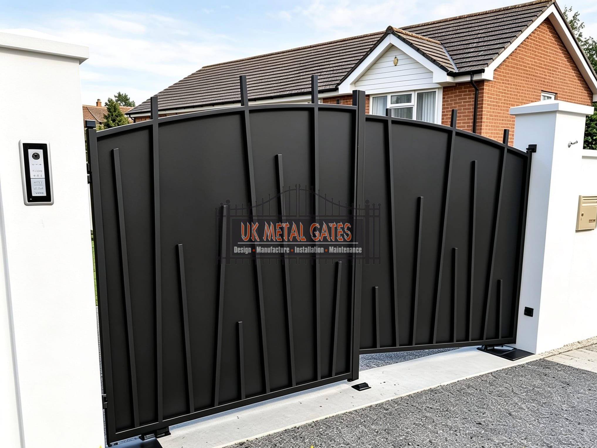 Modern Solid Panel Arched Metal Driveway Gates UKMDG60