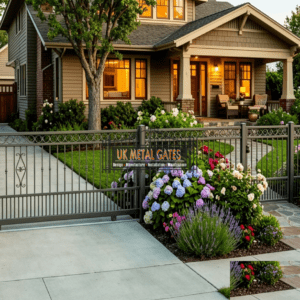 Ornamental Iron Sliding Gate with Scroll Centrepiece
