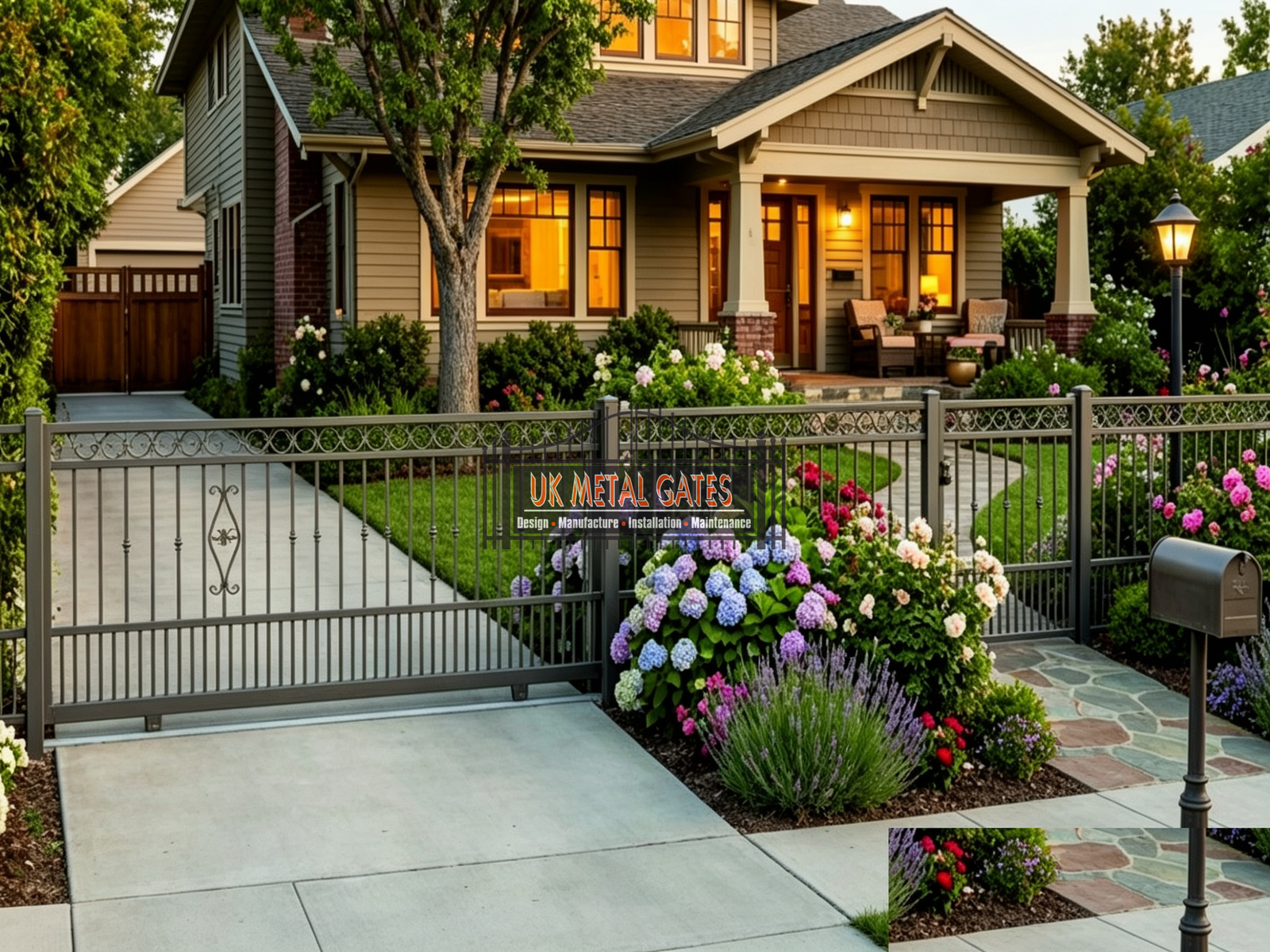 Ornamental Iron Sliding Gate with Scroll Centrepiece