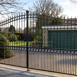 Ornate Arched Wrought Iron Driveway Gates with Twisted Bars UKMDG119