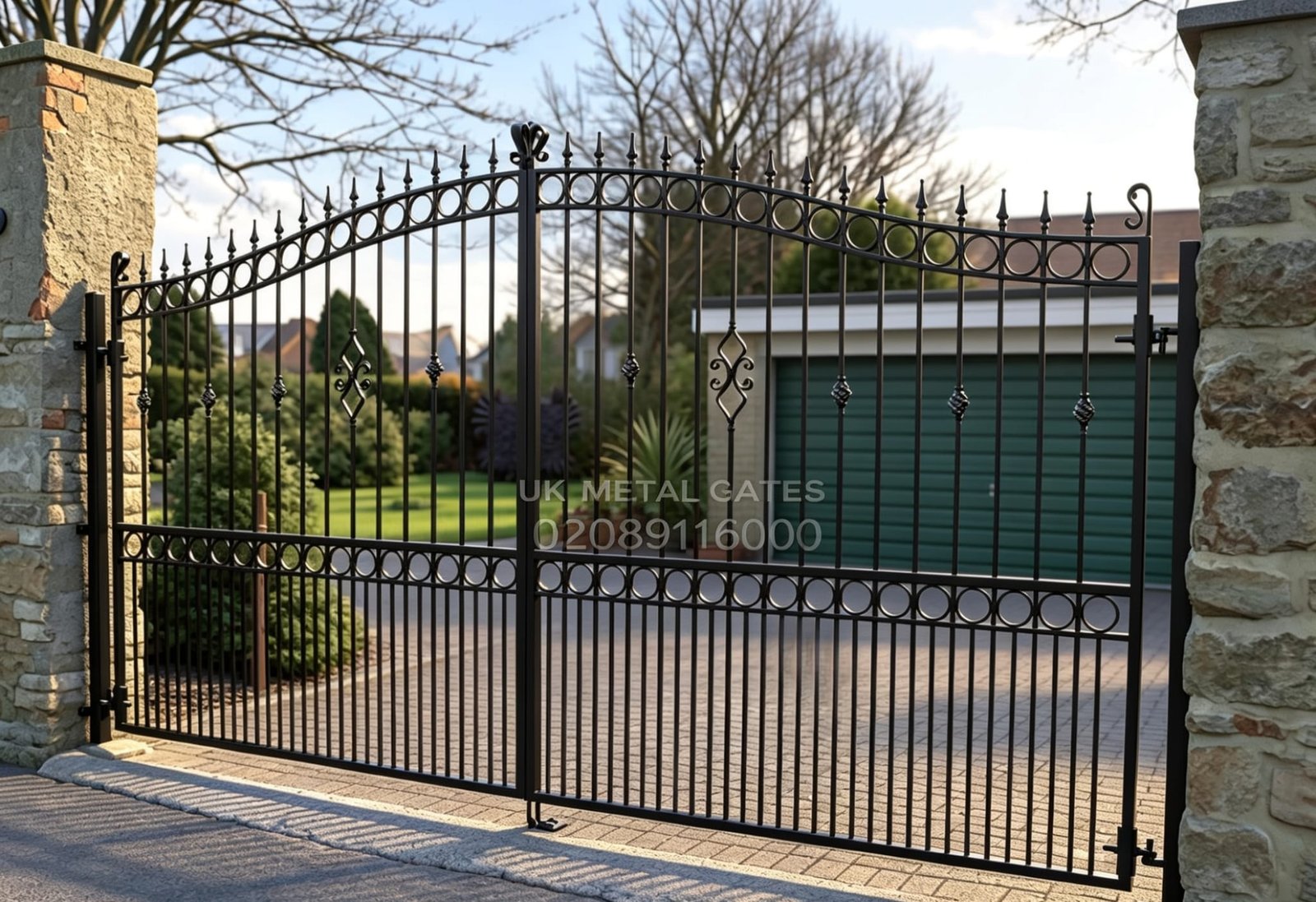 Ornate Arched Wrought Iron Driveway Gates with Twisted Bars UKMDG119