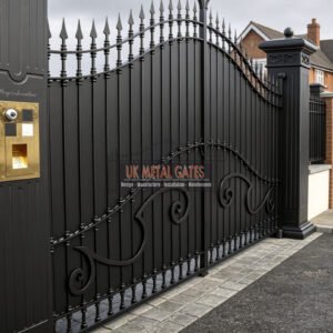 Ornate Wrought Iron Gates with Solid Decorative Base UKMDG57