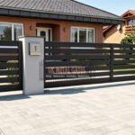 Modern Wide Horizontal Slat Metal Driveway Gates UKMDG132