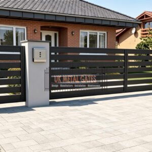 Modern Wide Horizontal Slat Metal Driveway Gates UKMDG132