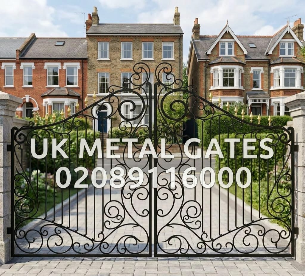 Ornate Wrought Iron Driveway Gates with Gold Spear Finials UKMDG7