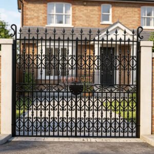 Ornate Flat Top Wrought Iron Driveway Gates with Scrollwork UKMDG83