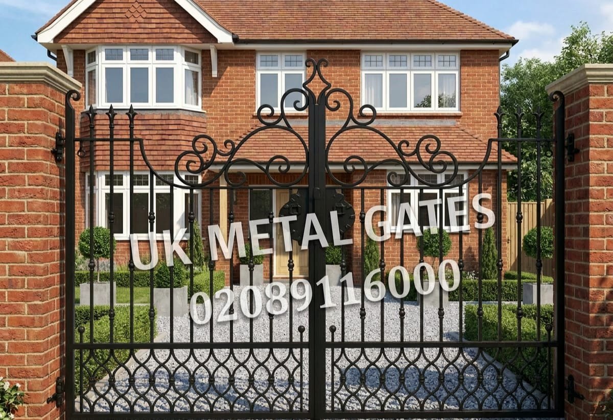 Ornate Scrollwork Arched Wrought Iron Driveway Gates UKMDG26
