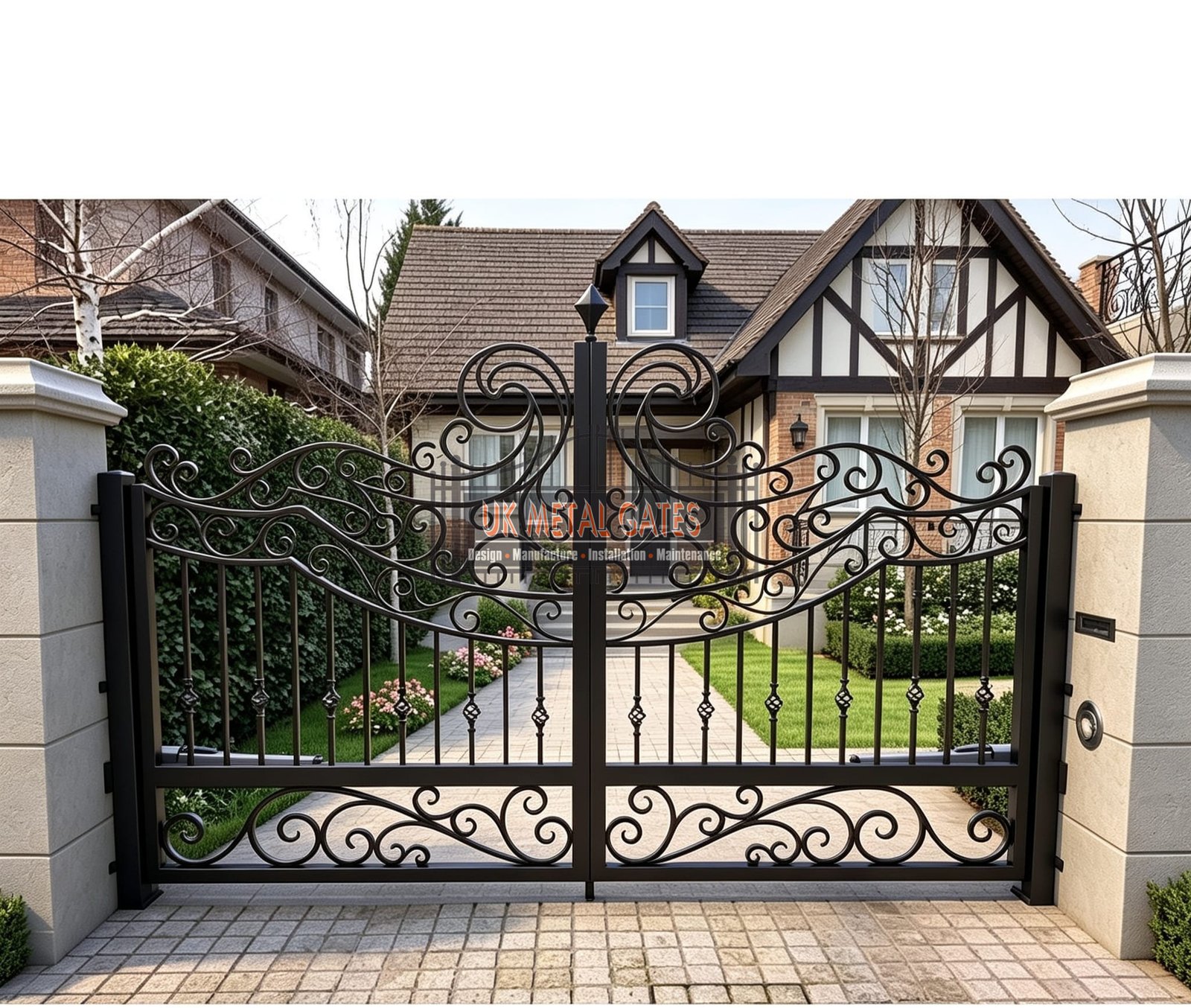 Ornate Wrought Iron Entrance Driveway Gates UKMDG75