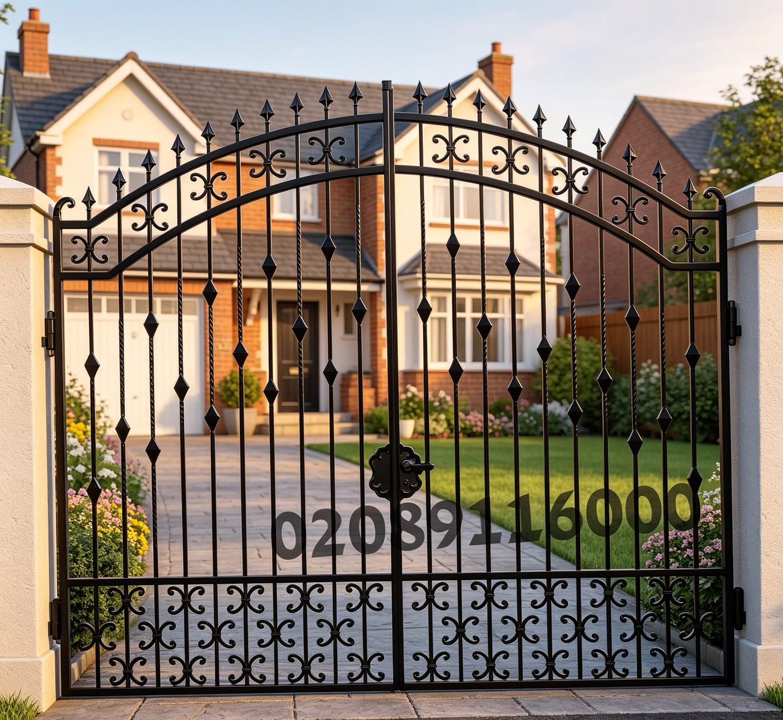 Scalloped Top Metal Driveway Gates with Rings and Scrolls UKMDG92