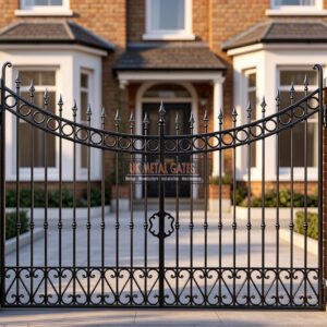 Traditional Arched Wrought Iron Driveway Gates with Finials UKMDG81