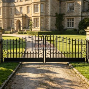 Traditional Arched Wrought Iron Driveway Gates with Spear Tops UKMDG68