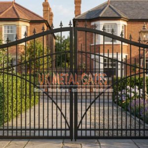 Traditional Arched Wrought Iron Driveway Gates with Scrollwork UKMDG202