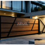 Wood Slat Automatic Sliding Gate with Diagonal Brace