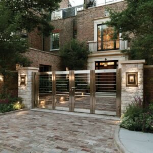 Brushed-Metal Horizontal Bar Aluminium Bi Fold Gates