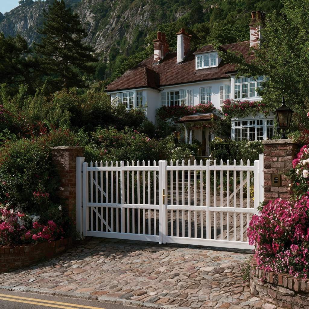 White Picket Cross-Brace Aluminium Bi Fold Gates