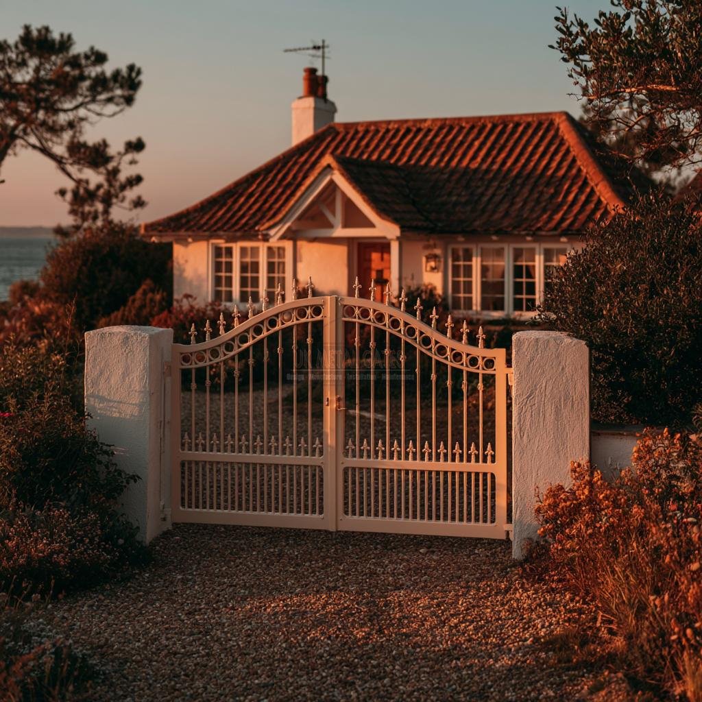 Traditional Cream Arched Full-Bar Aluminium Driveway Gates