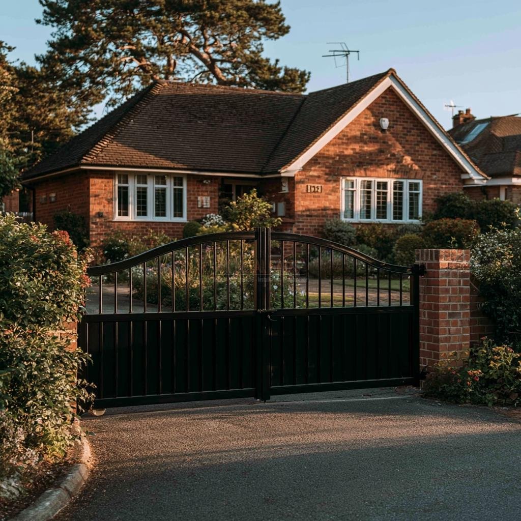 Contemporary Arched Solid-Base Aluminium Driveway Gates