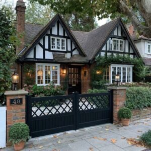 Contemporary Lattice-Top Slat Aluminium Driveway Gates