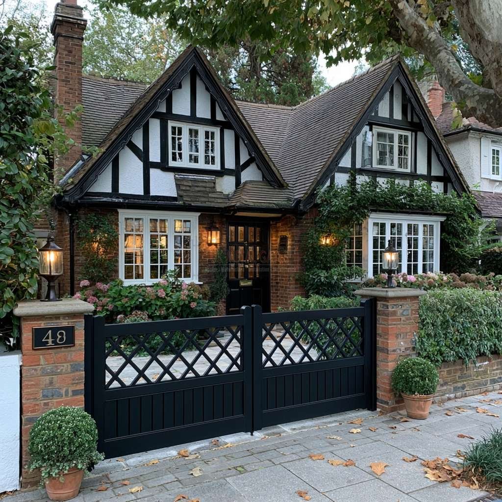 Contemporary Lattice-Top Slat Aluminium Driveway Gates