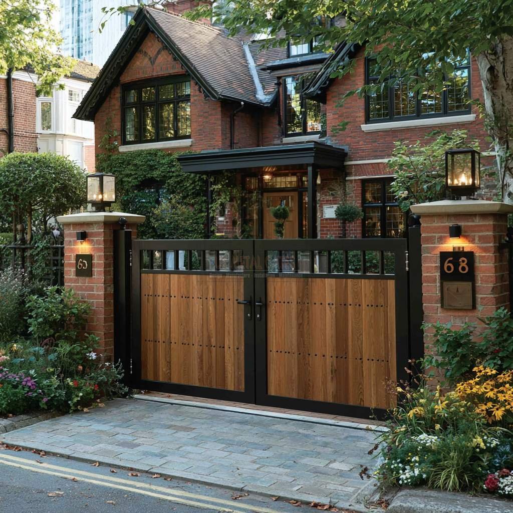 Wood-Effect Vertical Plank Aluminium Driveway Gates