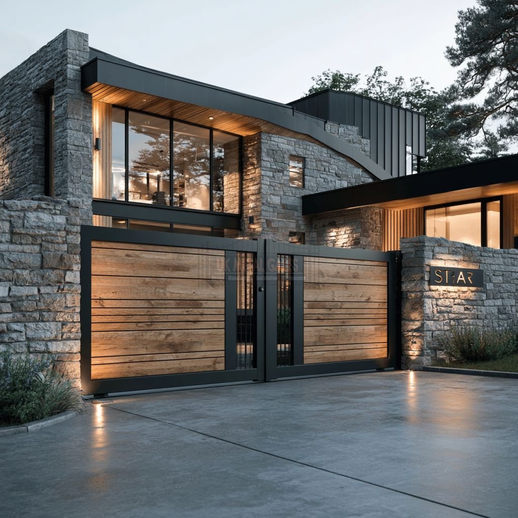 Wood-Effect Horizontal Plank Aluminium Driveway Gates