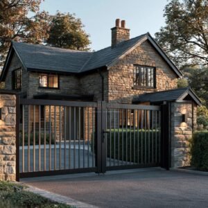 Minimalist Straight-Top Full-Bar Aluminium Driveway Gates