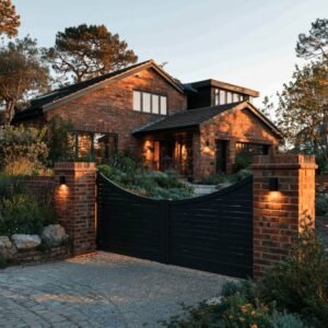 Contemporary Swept-Top Privacy Slat Aluminium Driveway Gates