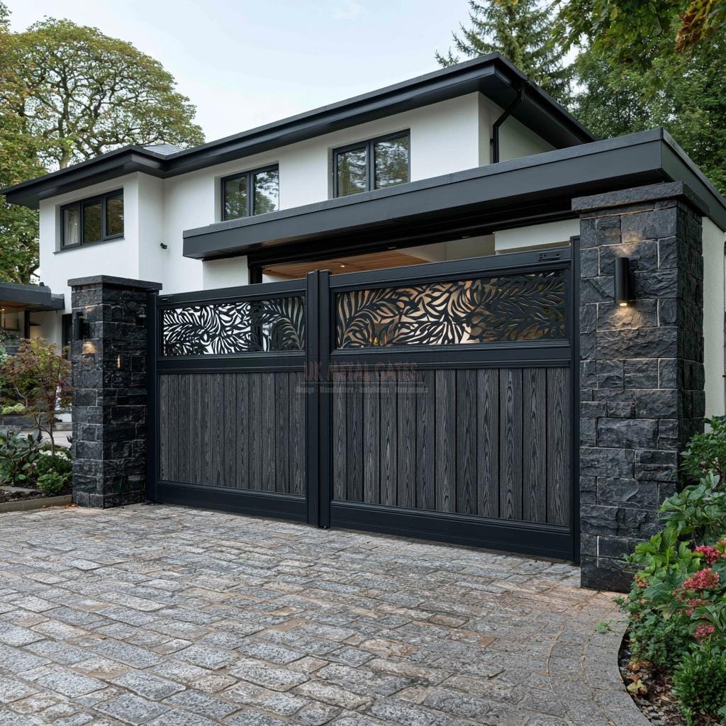 Palm-Leaf Laser-Cut Panel Aluminium Driveway Gates