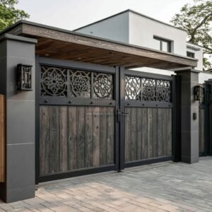 Geometric Medallion Panel Aluminium Driveway Gates