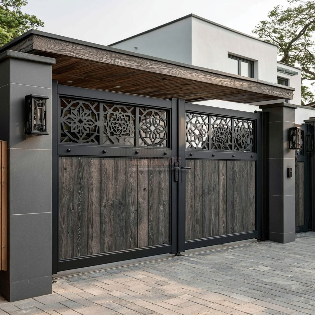 Geometric Medallion Panel Aluminium Driveway Gates