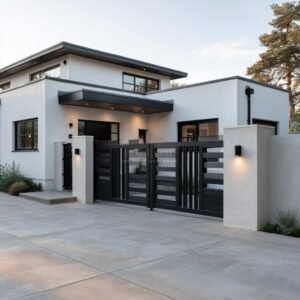 Contemporary Mixed Horizontal and Vertical Slat Aluminium Driveway Gates