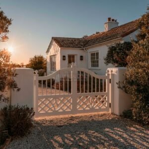 Traditional White Rising-Arch Ball-Finial Aluminium Driveway Gates