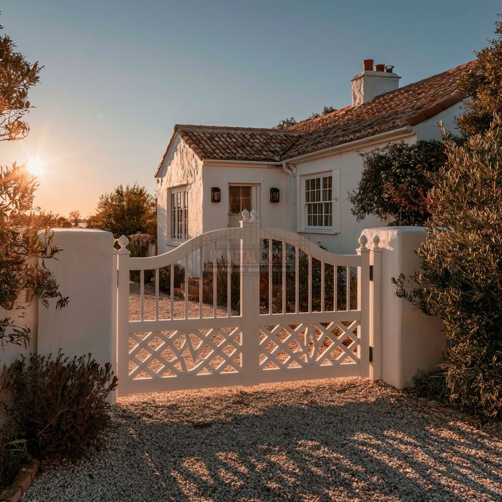 Traditional White Rising-Arch Ball-Finial Aluminium Driveway Gates