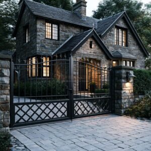 Traditional Spear-Finial Dipped-Top Lattice Aluminium Driveway Gates
