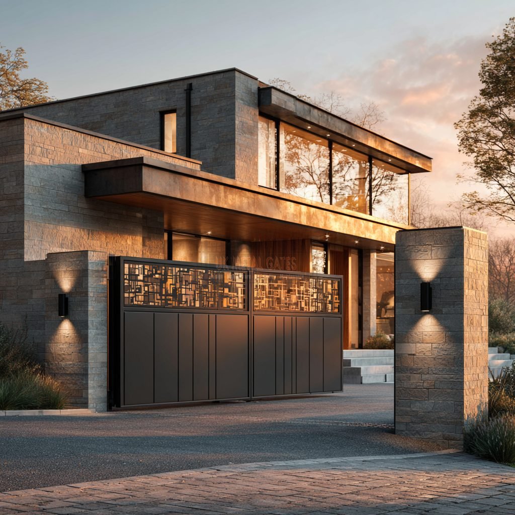 Contemporary Mosaic-Block Top-Panel Aluminium Driveway Gates