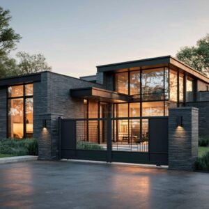 Contemporary Open Geometric Grid Aluminium Driveway Gates