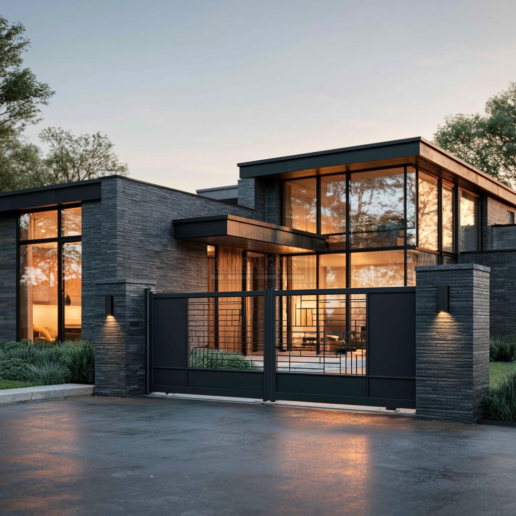 Contemporary Open Geometric Grid Aluminium Driveway Gates