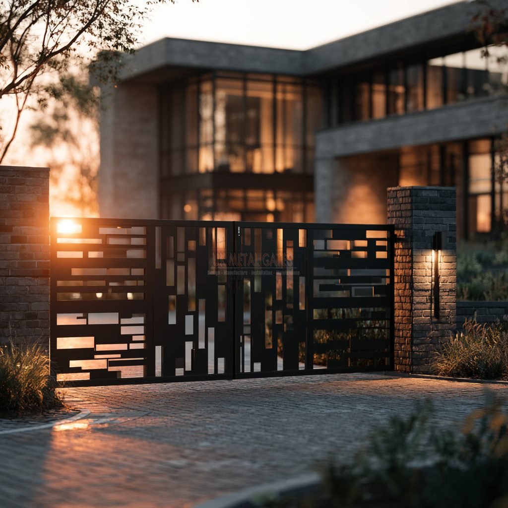 Contemporary Abstract Block Cut-Out Aluminium Driveway Gates