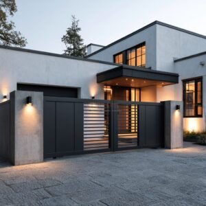 Contemporary Solid-Panel Louvre-Window Aluminium Driveway Gates