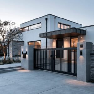 Contemporary Close-Set Flat-Bar Privacy Aluminium Driveway Gates