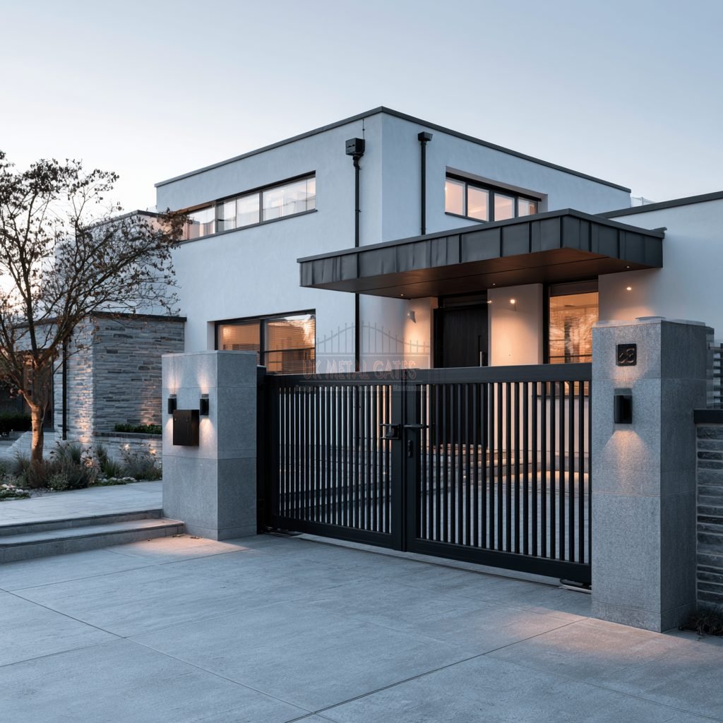 Contemporary Close-Set Flat-Bar Privacy Aluminium Driveway Gates