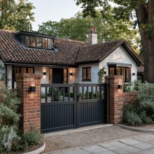 Contemporary Square Grid-Top Aluminium Driveway Gates