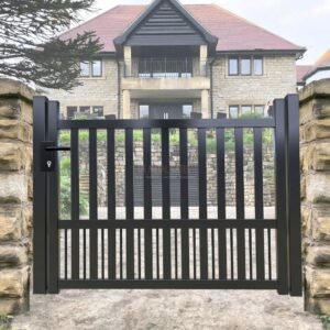 Aluminium Garden Gate – Vertical Bar (Pillar-Set), Suburban corner-plot garden