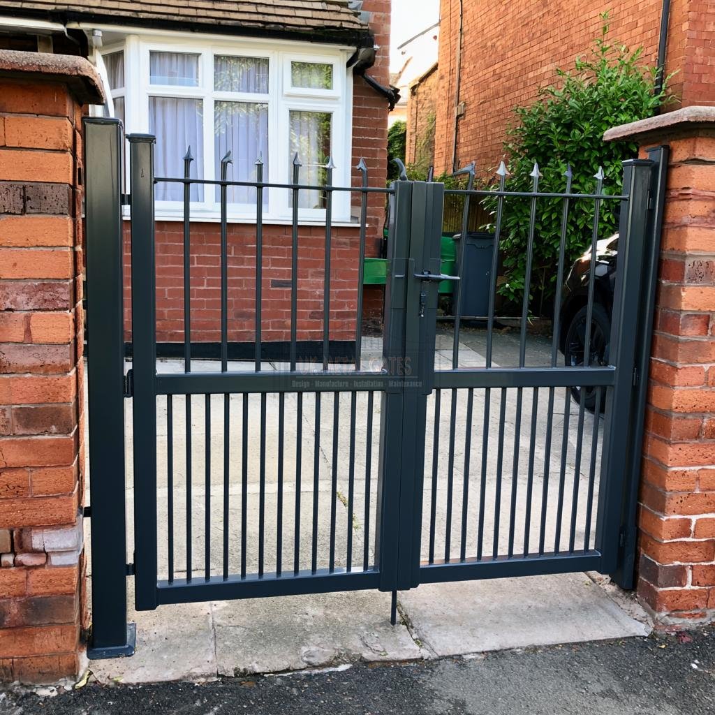 Aluminium Garden Gate – Vertical Bar (Porch), Cottage garden bordered by a picket fence