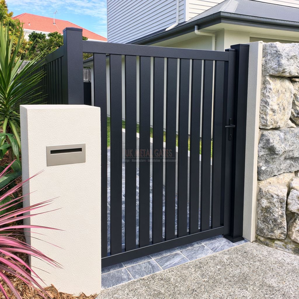 Aluminium Garden Gate – Solid Vertical Bar, 1930s semi-detached driveway